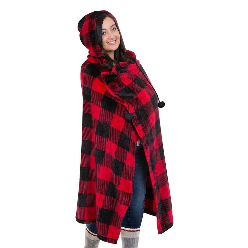 New Red Buffalo Check Hooded Blanket